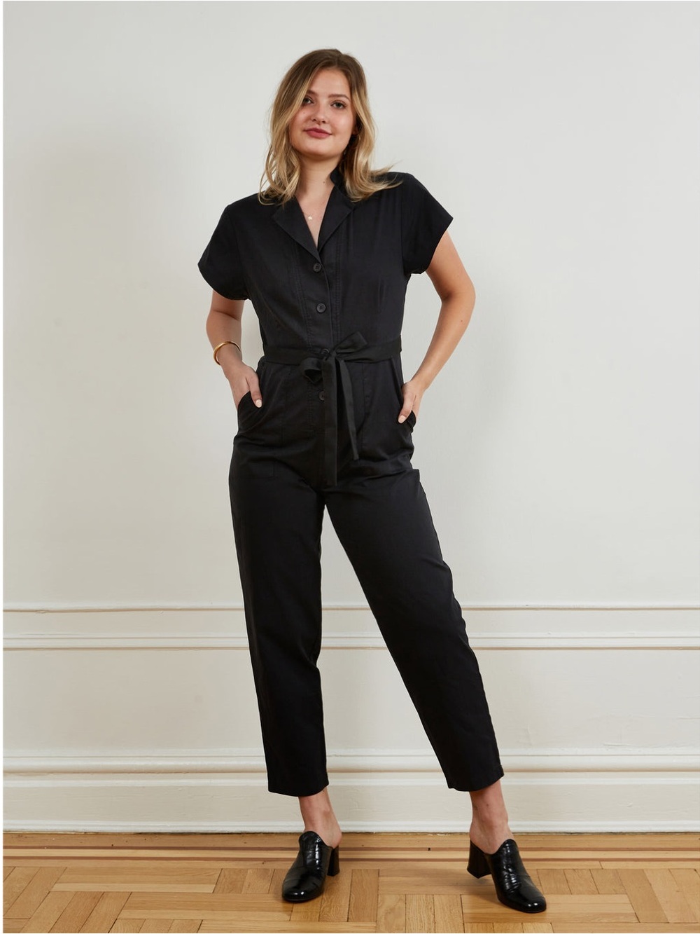 LOUP Sally Short-Sleeved Worksuit in Black - Size S